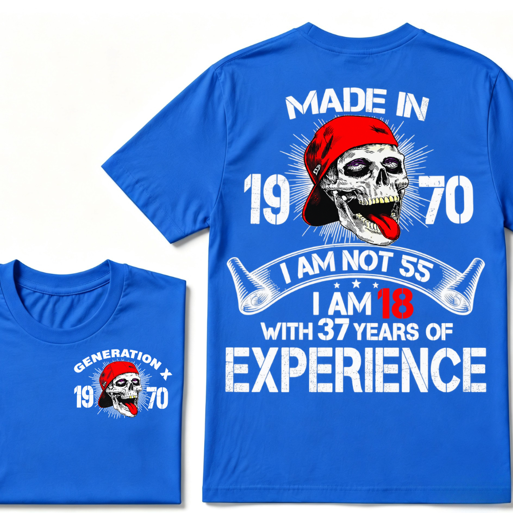 Custom Birth Year Gen X Red Cap Skull Tee | I Am 18 With Years Of Experience Double Sided Print T-Shirt