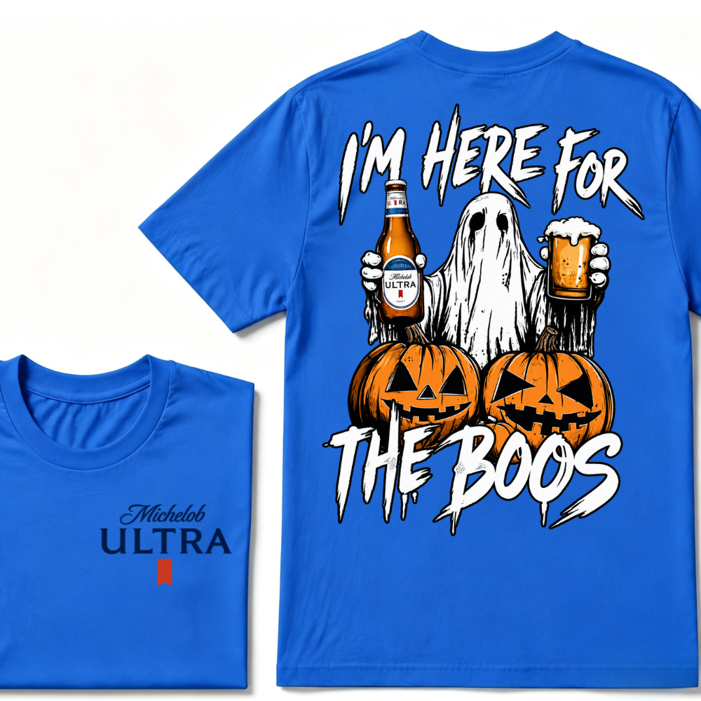 I'm Here For The Boos Ghost Pumpkin Michelob Ultra Halloween Double Sided T-Shirt