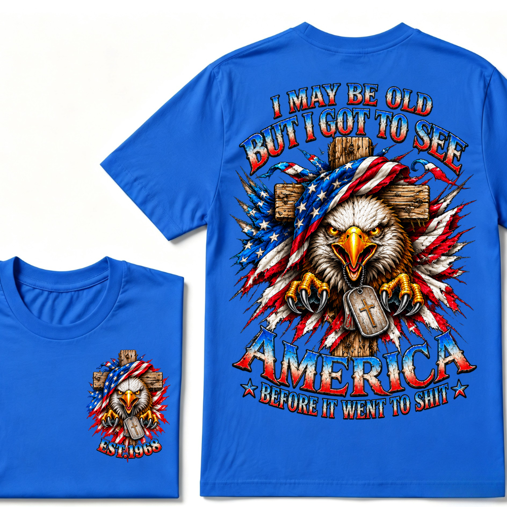 Custom Year American Eagle Patriotic Cross Tee | Double Sided Print USA Flag Mens Graphic T-Shirt