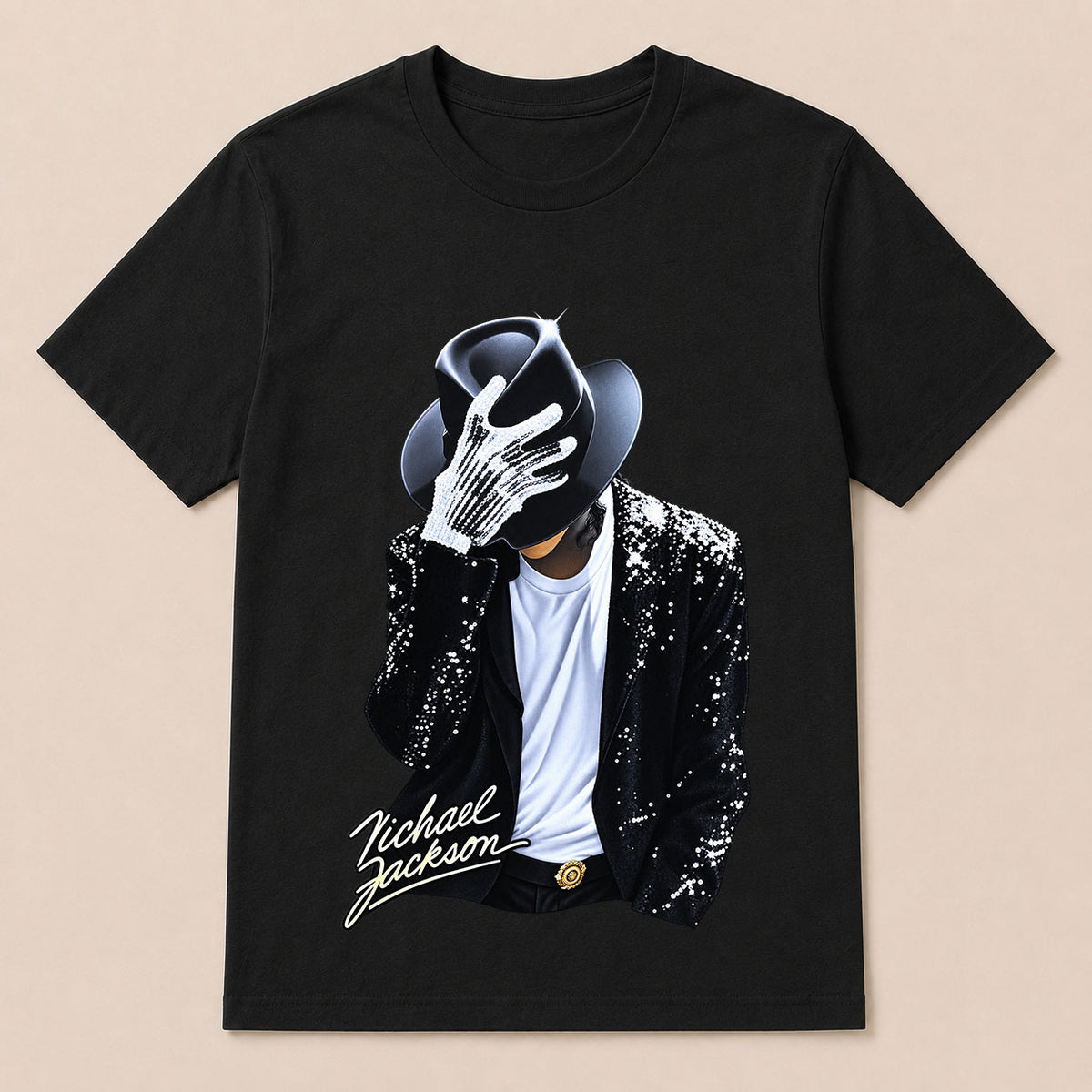 Michael Jackson Diamond Glove And Fedora Hat Print Casual T-Shirt
