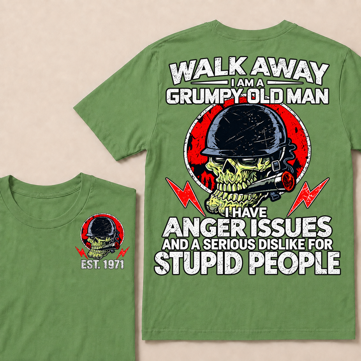 Custom EST Year Grumpy Old Man Anger Issues Skull Tee
