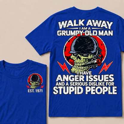 Custom EST Year Grumpy Old Man Anger Issues Skull Tee