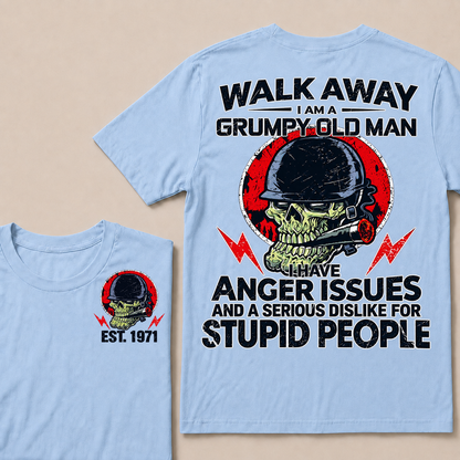 Custom EST Year Grumpy Old Man Anger Issues Skull Tee
