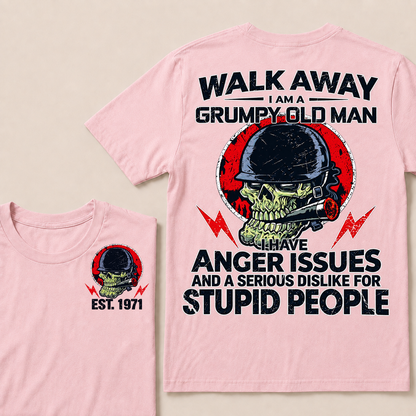 Custom EST Year Grumpy Old Man Anger Issues Skull Tee