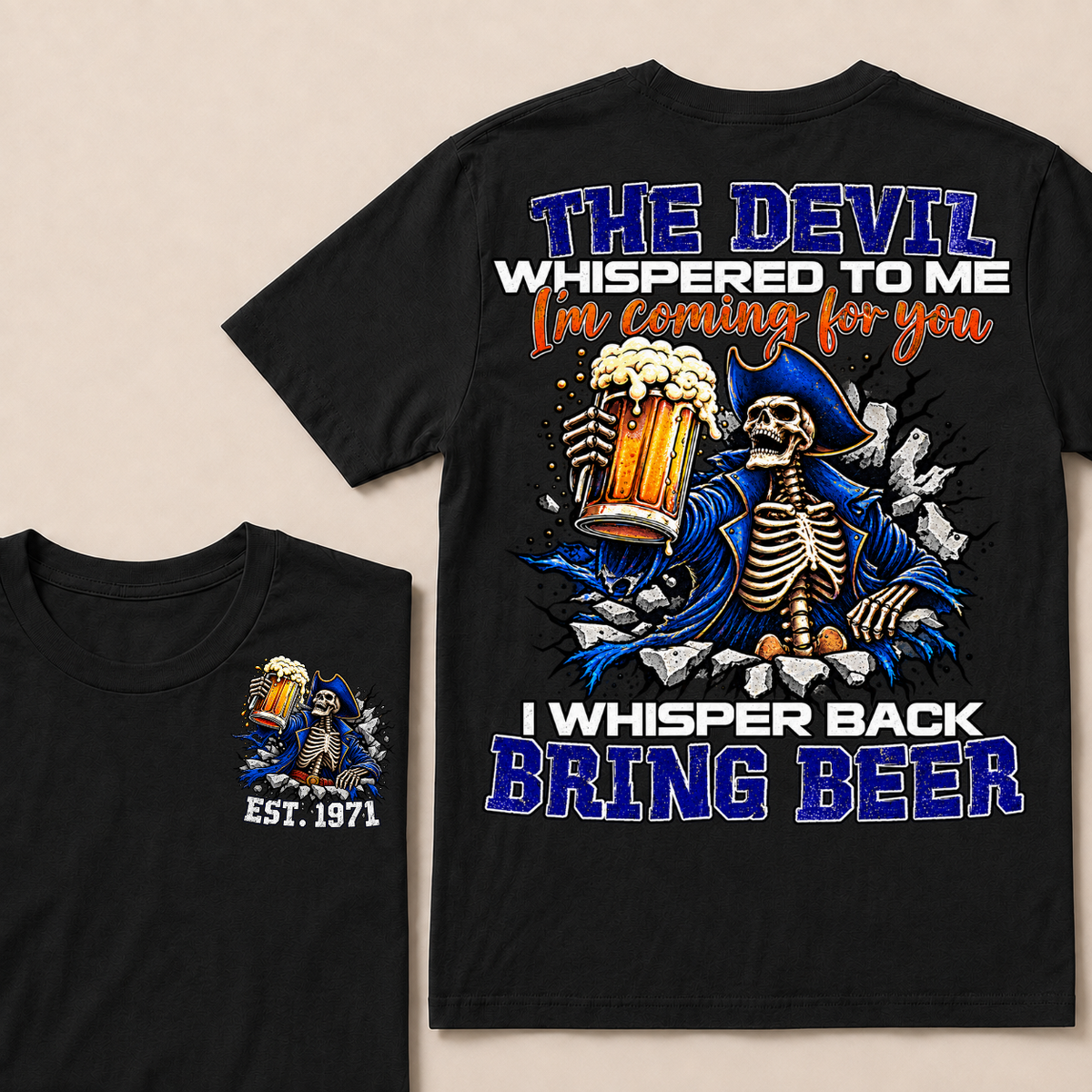 Custom EST Year Pirate Skeleton Bring Beer Graphic Tee