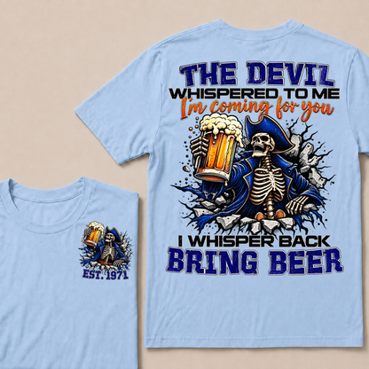 Custom EST Year Pirate Skeleton Bring Beer Graphic Tee