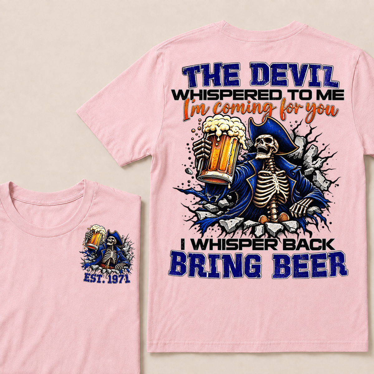 Custom EST Year Pirate Skeleton Bring Beer Graphic Tee