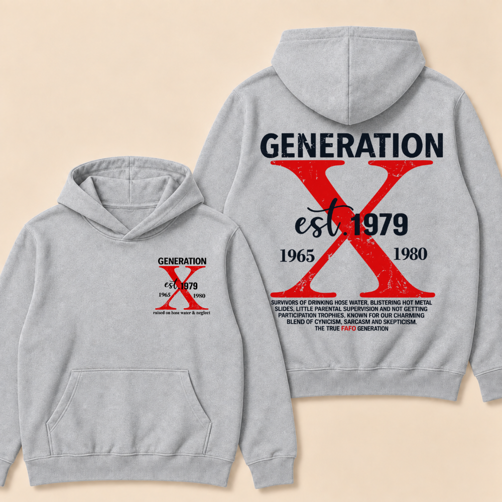 Custom Year Generation X Definition Hoodie | Gen X Survivor Red X Double Sided Print Hooded
