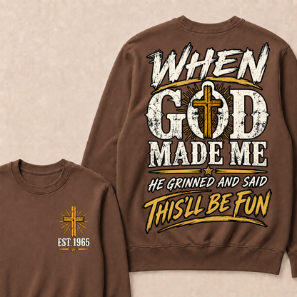 Custom Year Faith Cross Crewneck | When God Made Me Double Sided Graphic Sweatshirt