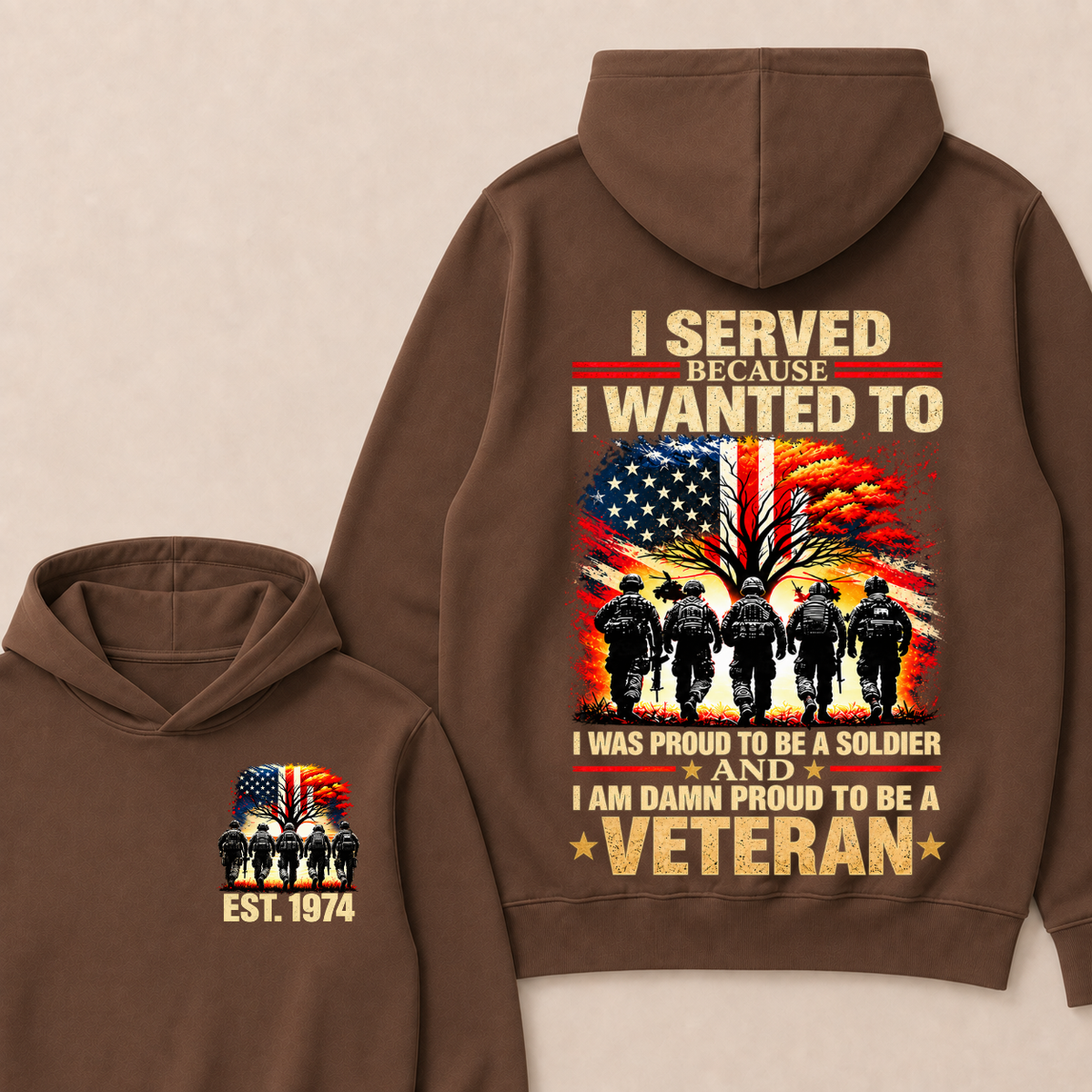 Custom EST Year I Served Because I Wanted To I Was Proud To Be A Soldier And I Am Damn Proud To Be A Veteran Patriotic Soldier Double Sided Hoodie