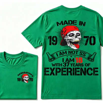 Custom Birth Year Gen X Red Cap Skull Tee | I Am 18 With Years Of Experience Double Sided Print T-Shirt