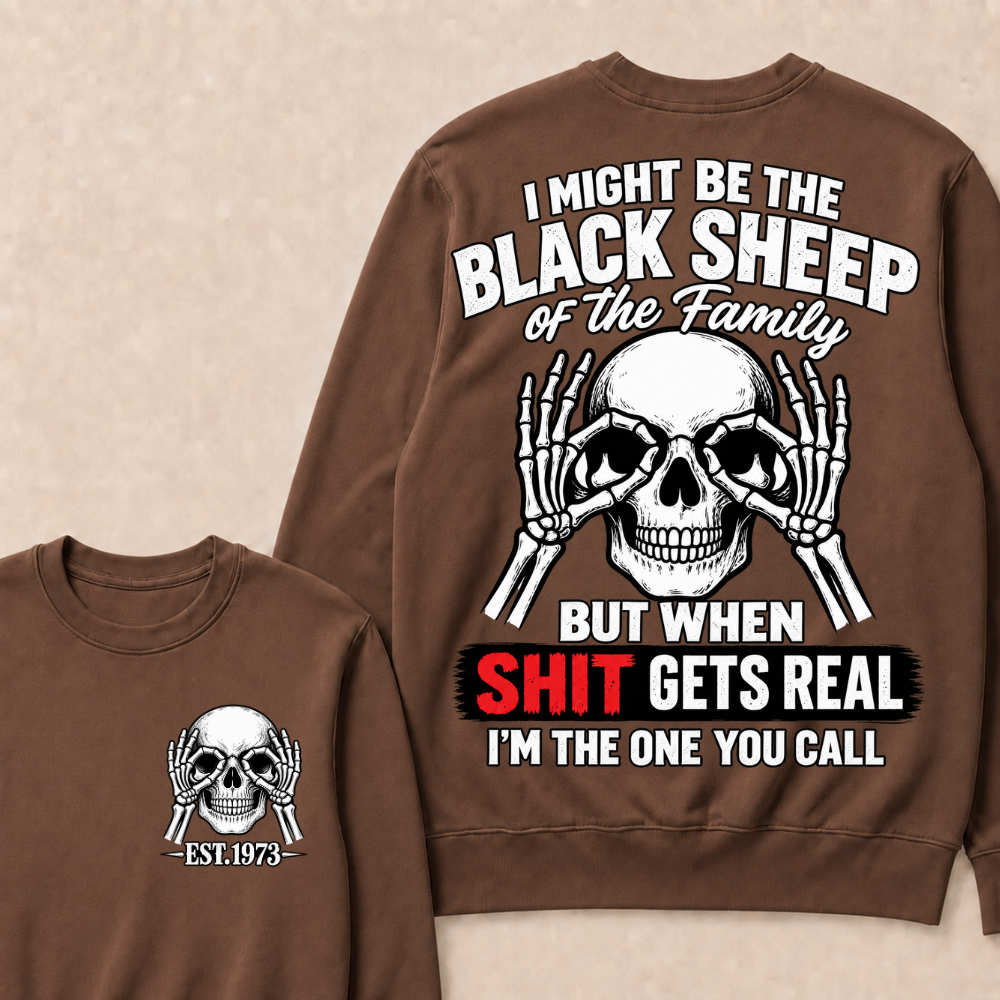 Custom EST Year Black Sheep Skull Crewneck Sweatshirt