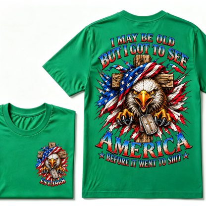 Custom Year American Eagle Patriotic Cross Tee | Double Sided Print USA Flag Mens Graphic T-Shirt