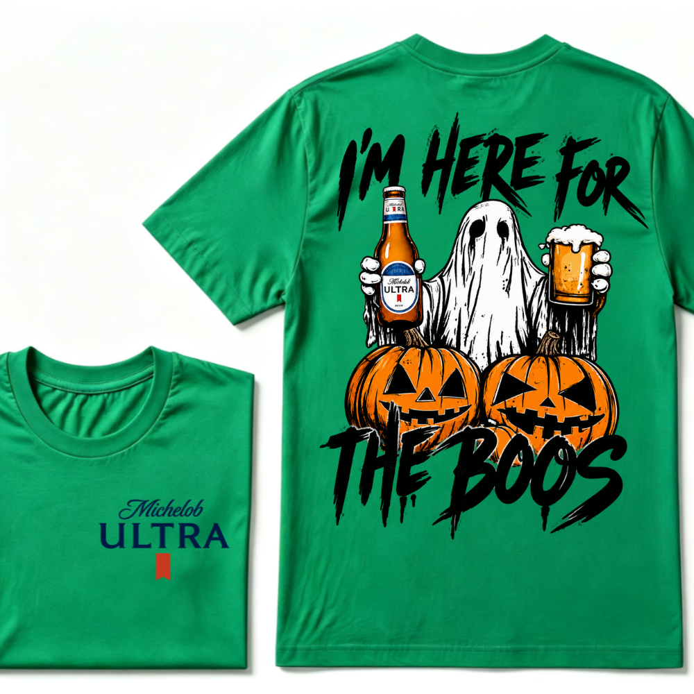 I'm Here For The Boos Ghost Pumpkin Michelob Ultra Halloween Double Sided T-Shirt