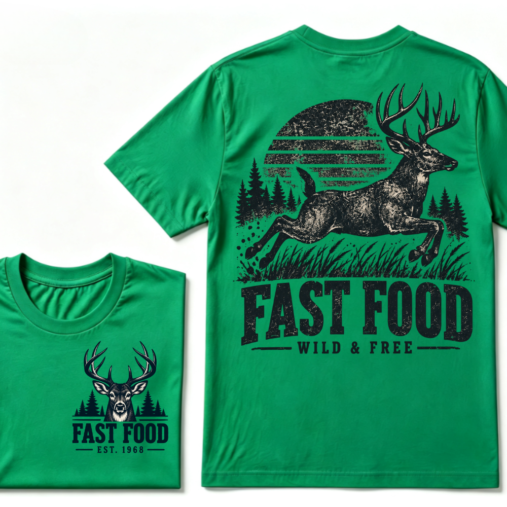 Custom EST Year Fast Food Wild & Free Deer Hunting Vintage Outdoor T-Shirt