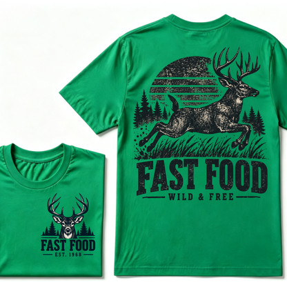 Custom EST Year Fast Food Wild & Free Deer Hunting Vintage Outdoor T-Shirt