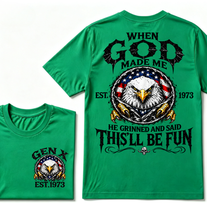 Custom Year Gen X Patriotic Eagle Tee | When God Made Me USA Flag Double Sided Print Mens Graphic T-Shirt