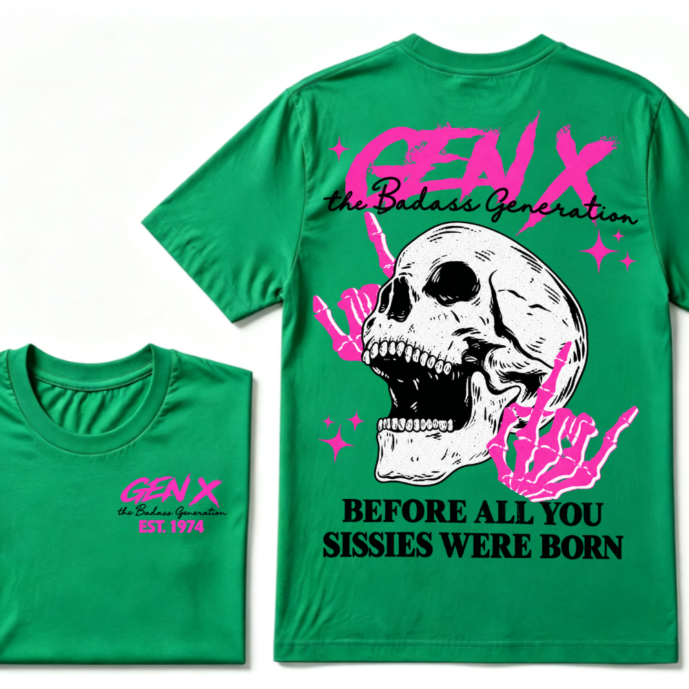 Custom EST Year Gen X Badass Generation Skull Tee