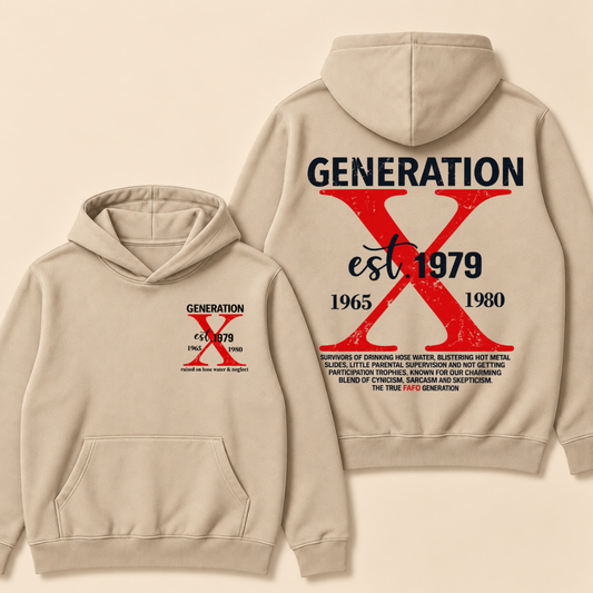 Custom Year Generation X Definition Hoodie | Gen X Survivor Red X Double Sided Print Hooded