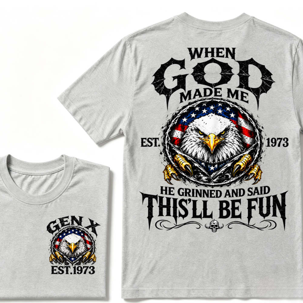 Custom Year Gen X Patriotic Eagle Tee | When God Made Me USA Flag Double Sided Print Mens Graphic T-Shirt