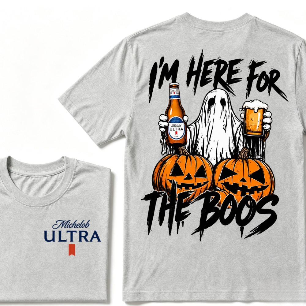 I'm Here For The Boos Ghost Pumpkin Michelob Ultra Halloween Double Sided T-Shirt