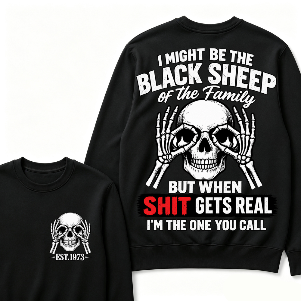 Custom EST Year Black Sheep Skull Crewneck Sweatshirt