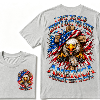 Custom Year American Eagle Patriotic Cross Tee | Double Sided Print USA Flag Mens Graphic T-Shirt