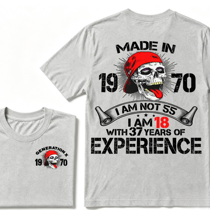 Custom Birth Year Gen X Red Cap Skull Tee | I Am 18 With Years Of Experience Double Sided Print T-Shirt