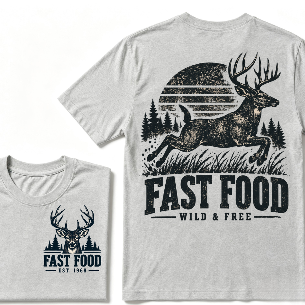 Custom EST Year Fast Food Wild & Free Deer Hunting Vintage Outdoor T-Shirt