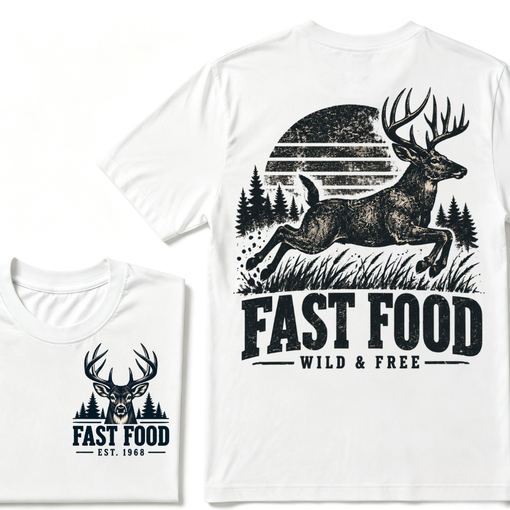 Custom EST Year Fast Food Wild & Free Deer Hunting Vintage Outdoor T-Shirt