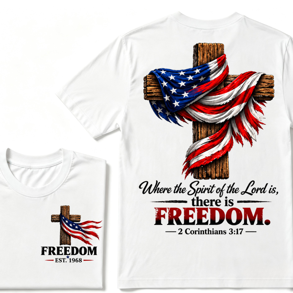 Custom EST Year Freedom Patriotic Cross Christian Tee