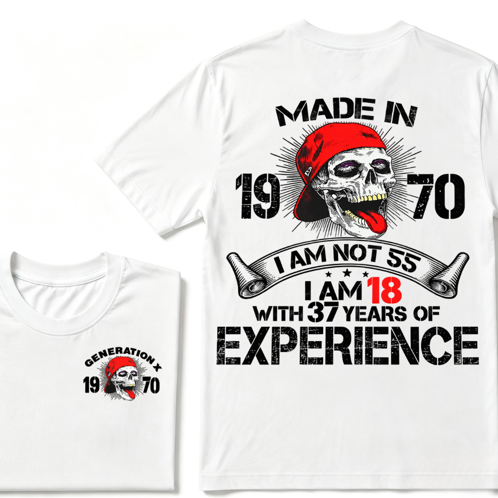 Custom Birth Year Gen X Red Cap Skull Tee | I Am 18 With Years Of Experience Double Sided Print T-Shirt