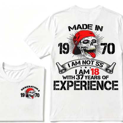 Custom Birth Year Gen X Red Cap Skull Tee | I Am 18 With Years Of Experience Double Sided Print T-Shirt