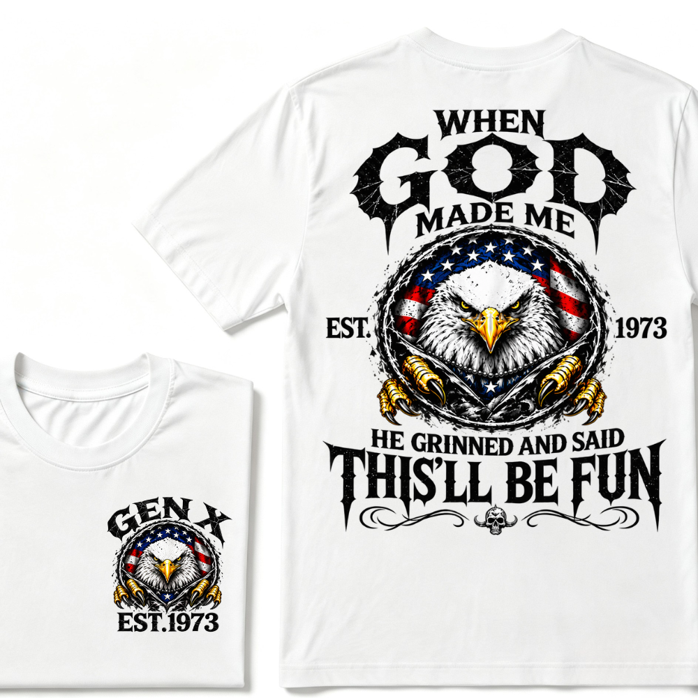 Custom Year Gen X Patriotic Eagle Tee | When God Made Me USA Flag Double Sided Print Mens Graphic T-Shirt