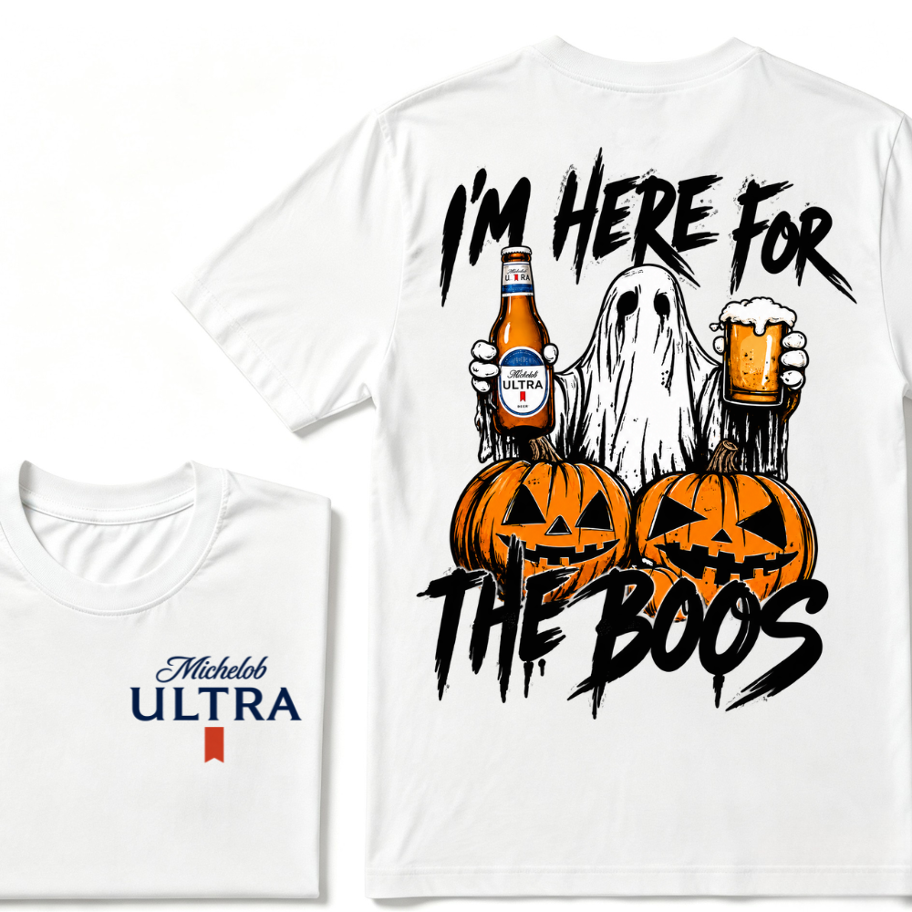 I'm Here For The Boos Ghost Pumpkin Michelob Ultra Halloween Double Sided T-Shirt