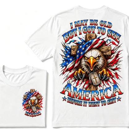 Custom Year American Eagle Patriotic Cross Tee | Double Sided Print USA Flag Mens Graphic T-Shirt