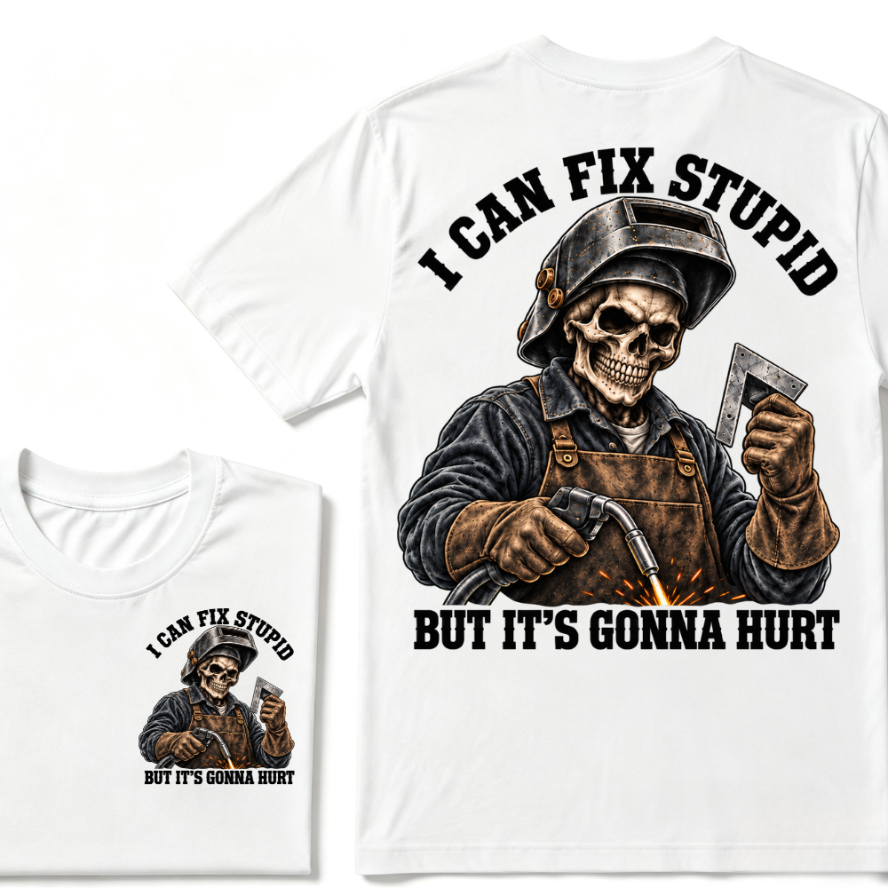 I Can Fix Trouble But It's Gonna Hurt Skeleton Welder Graphic T-Shirt