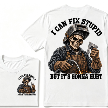 I Can Fix Trouble But It's Gonna Hurt Skeleton Welder Graphic T-Shirt