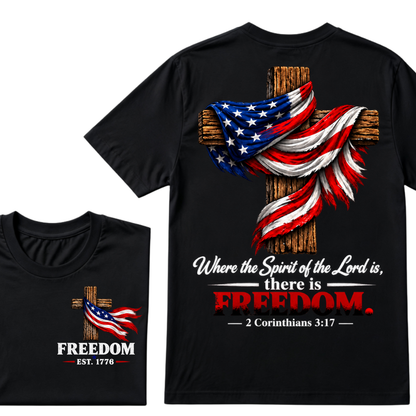Custom EST Year Freedom Patriotic Cross Christian Tee