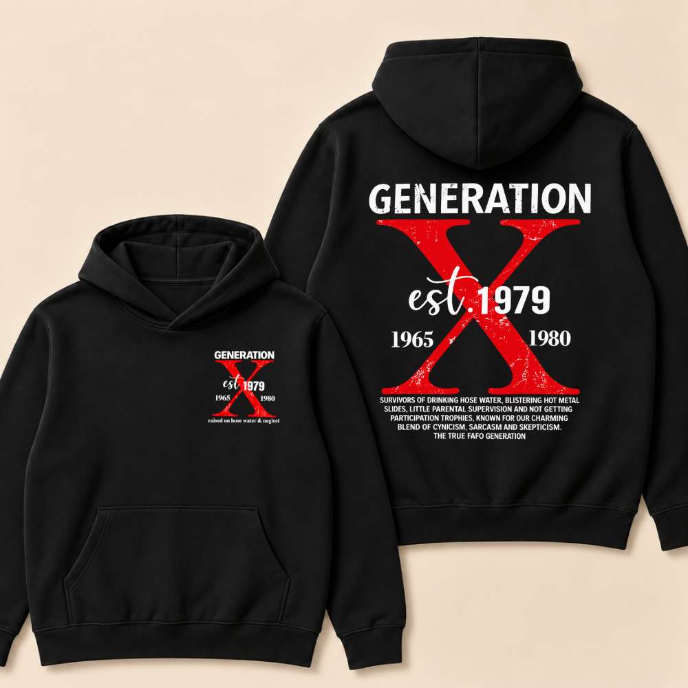 Custom Year Generation X Definition Hoodie | Gen X Survivor Red X Double Sided Print Hooded