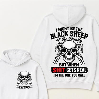 Custom Year Black Sheep Of The Family Hoodie | Double Sided Skeleton Skull Graphic Sweatshirt