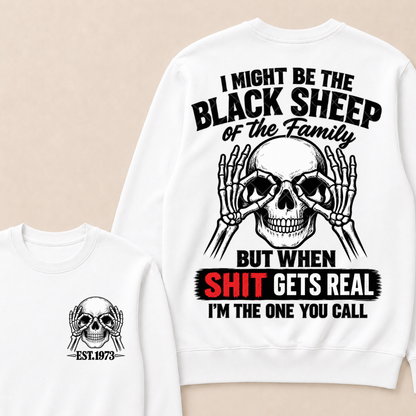 Custom EST Year Black Sheep Skull Crewneck Sweatshirt