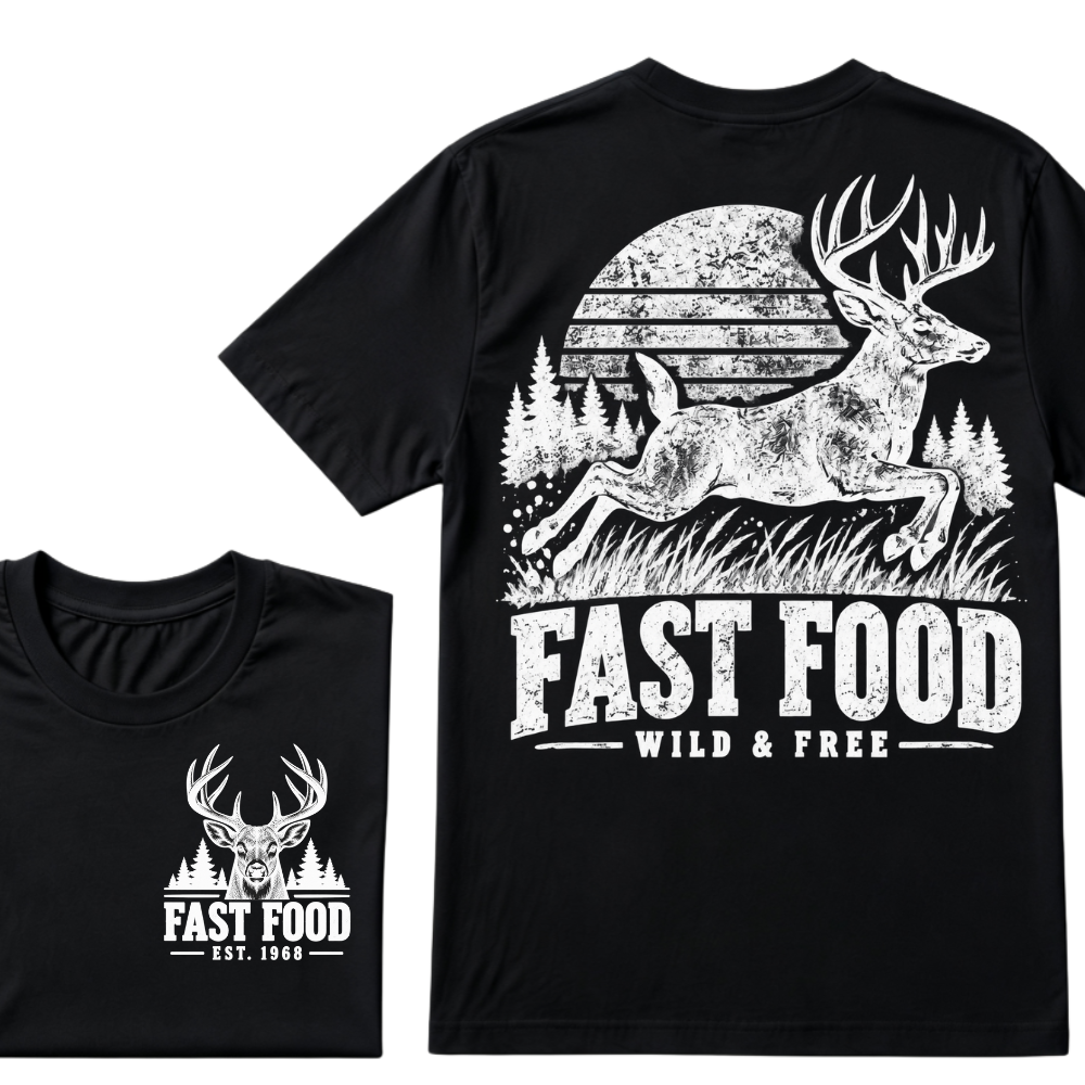Custom EST Year Fast Food Wild & Free Deer Hunting Vintage Outdoor T-Shirt