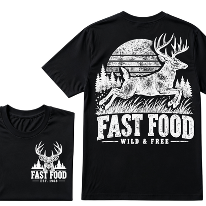 Custom EST Year Fast Food Wild & Free Deer Hunting Vintage Outdoor T-Shirt