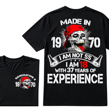 Custom Birth Year Gen X Red Cap Skull Tee | I Am 18 With Years Of Experience Double Sided Print T-Shirt