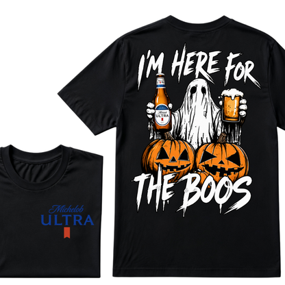 I'm Here For The Boos Ghost Pumpkin Michelob Ultra Halloween Double Sided T-Shirt