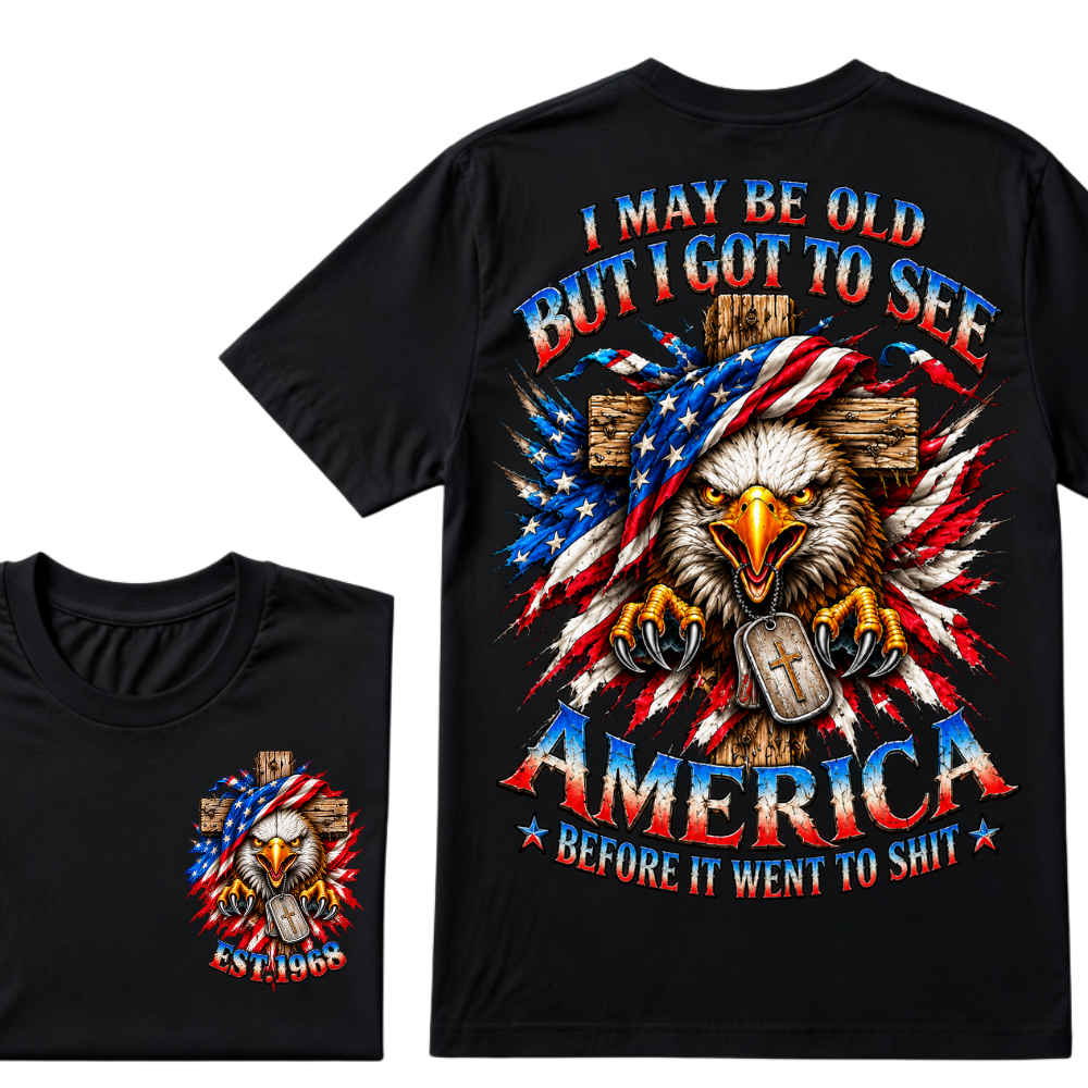 Custom Year American Eagle Patriotic Cross Tee | Double Sided Print USA Flag Mens Graphic T-Shirt