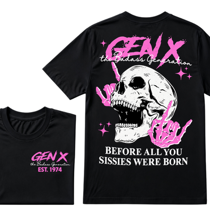 Custom EST Year Gen X Badass Generation Skull Tee