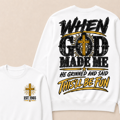Custom Year Faith Cross Crewneck | When God Made Me Double Sided Graphic Sweatshirt