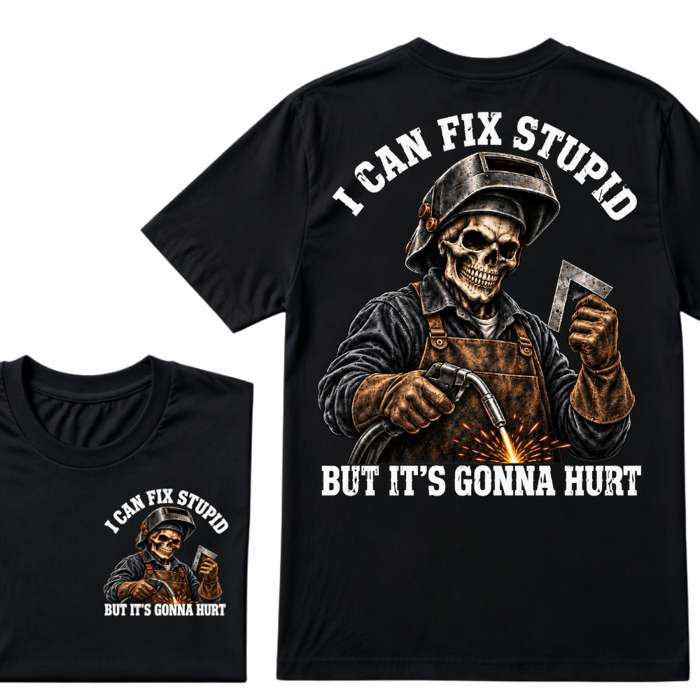I Can Fix Trouble But It's Gonna Hurt Skeleton Welder Graphic T-Shirt